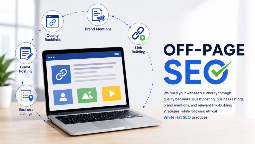 Off-Page SEO services in Delhi including quality backlinks, guest posting, business listings and link building