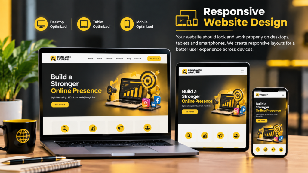 Responsive website design displayed on desktop, tablet, and smartphone for a seamless user experience